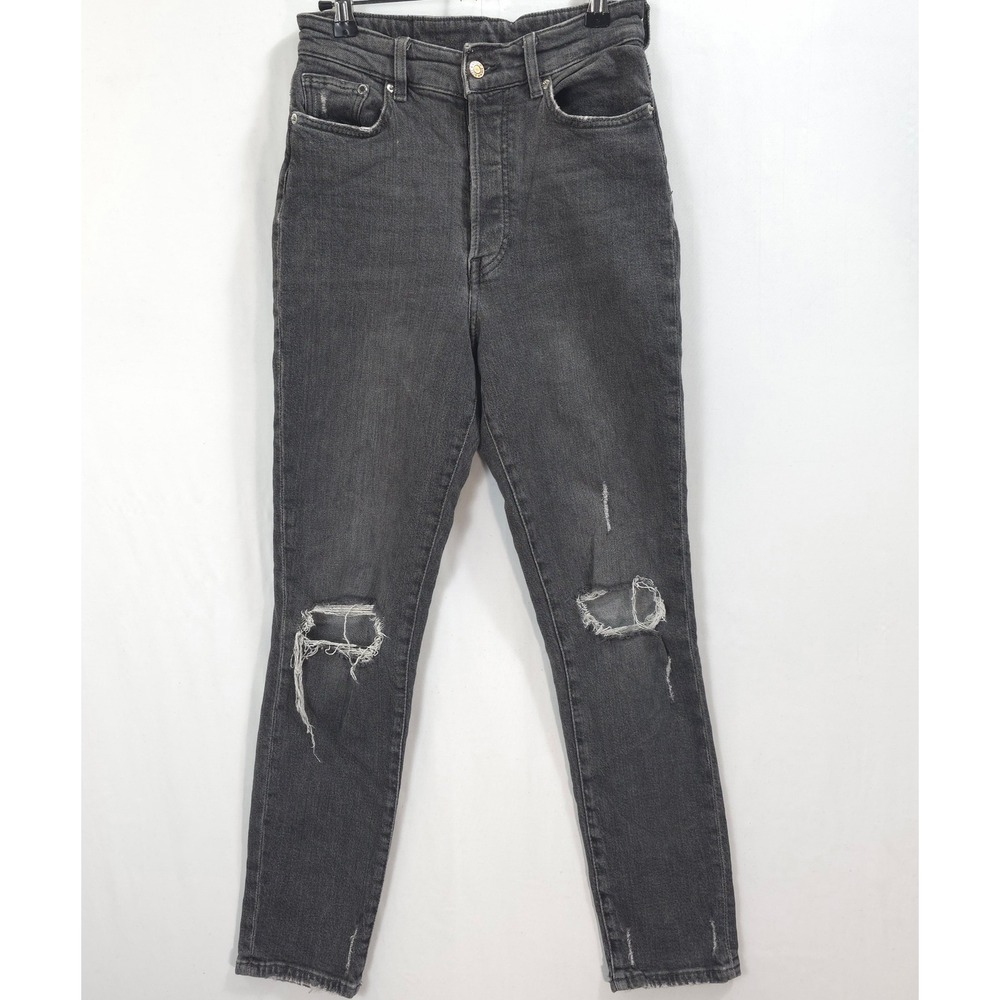 H&M Mom Jeans High Waist Distressed Washed Black Pants Women 4 Grunge Edgy Indie